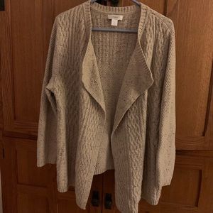 CJ Banks mixed stitch open cardigan tan cream